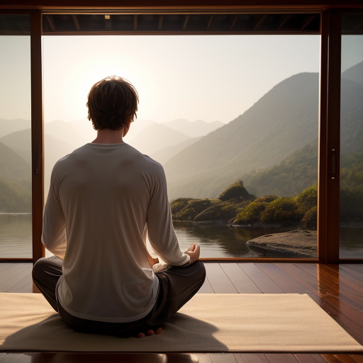 A person practicing mindfulness or meditation in a serene setting